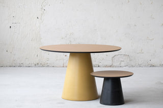Exclusive design dining table. Concrete table base. Oak Veneer tabletop - betono.lt