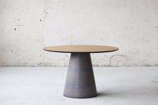Exclusive design dining table. Concrete table base. Oak Veneer tabletop - betono.lt